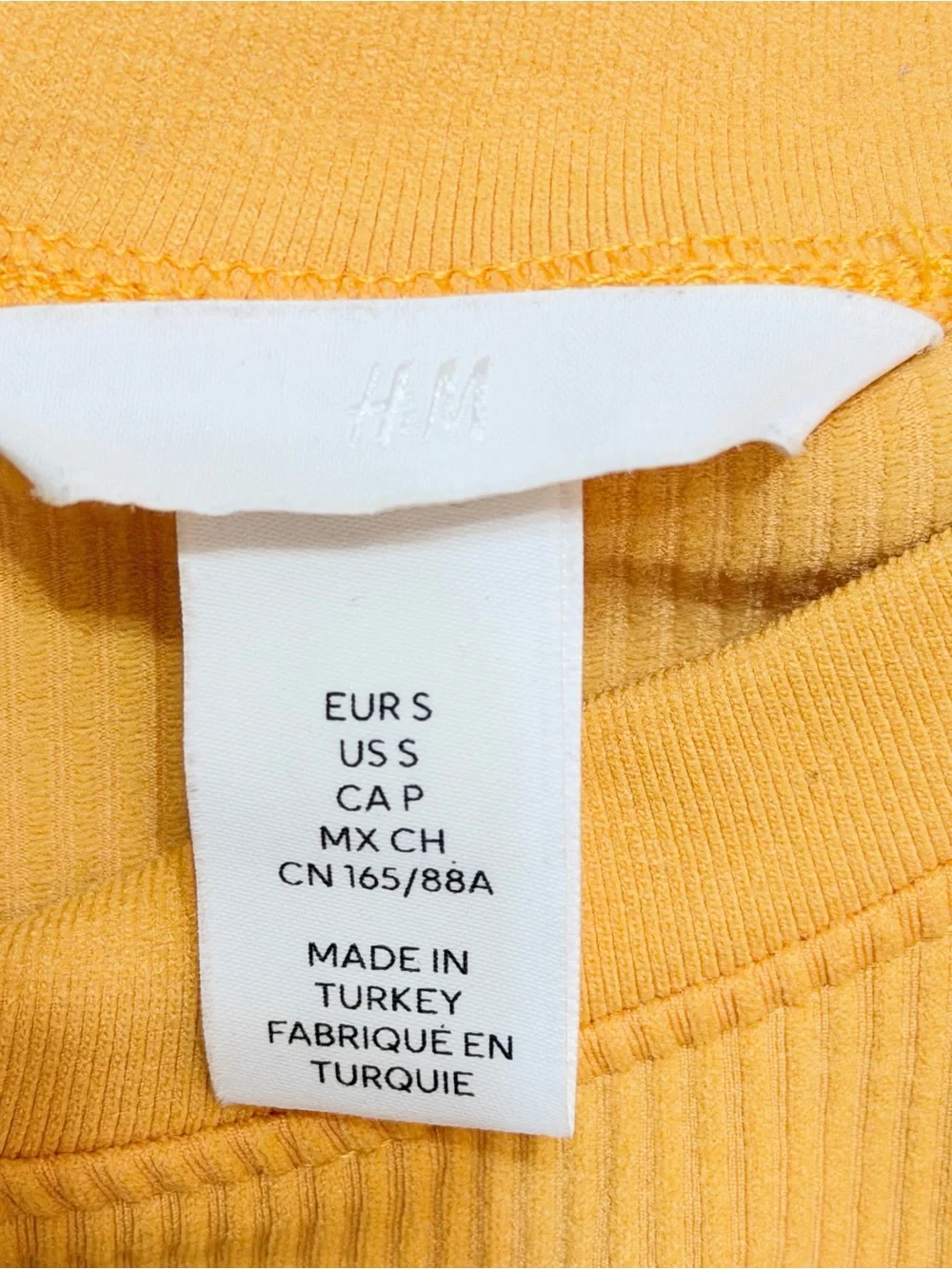 H&M Women’s Long Sleeve Ribbed Crop Top Yellow Size Small